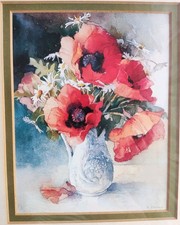 Framed Watercolour Poppies Art Print Adelene Fletcher Vintage Birthday Present 