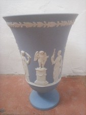Wedgwood Blue Jasperware Large Footed Pedestal Vase Excellent No Chips or Cracks
