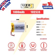 ⚡ 3.7V 102535 1000mAh LiPo