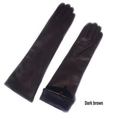 WOMENS 47CM - 18.5" CLASSIC LONG LEATHER GLOVES DARK BROWN