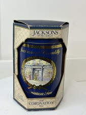 Jacksons Of Piccadilly Coronation Tea Tin Blue 1980's Vintage