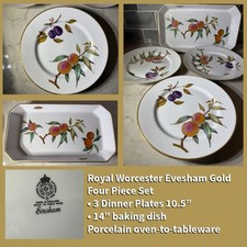 Royal Worcester Evesham Gold 4-Pc Set – 3 Dinner Plates 10.5” & 14” Baking Dish