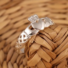 Solid 925 Sterling Silver Claddagh Band Ring Celtic Knot J-T Sizes Jewellery Box