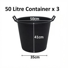 3 x 50 Litre Plant Tree Pot With Handles Heavy Duty 50L Lt Big Large Plastic