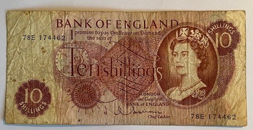 Ten shillings banknote signed - ten,