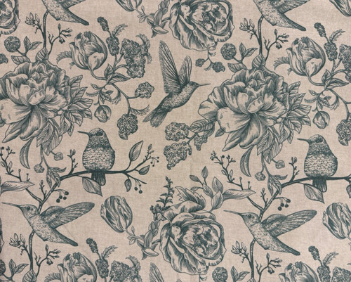 Blue green birds toile fabric - green,