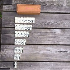 Vintage Boxed Complete Set Of Double Six Composite Dominoes With Pins
