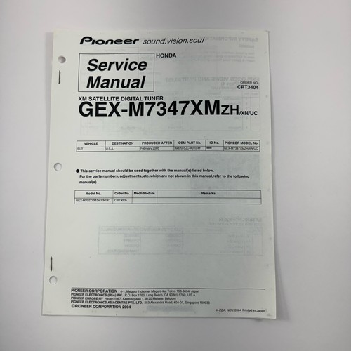 Pioneer service manual - service, xm