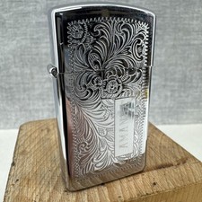 1995 Slimline VENETIAN CHROME ZIPPO LIGHTER - new flint - working order AMANDA