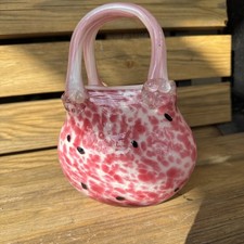 Vintage Venetian Murano Style Pink and White Blown Glass Art Vase Handbag