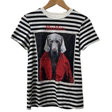 Max Mara Rosso Print Striped Short Sleeve T-Shirt, Size XS, Black Women USED
