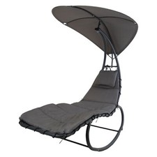 Comfortable Outdoor Rocking Lounger Chair with Adjustable Sun Shade Metal Frame