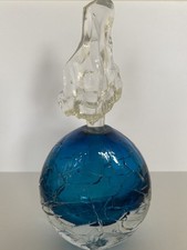 Bob Crooks Studio Glass Scent Perfume Bottle Signed Blue crackle glass 