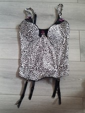 BNWOT Beautiful By Matalan Black & Leopard Print Satin Corset Basque Top Sz 34D