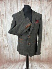 Marc Darcy HENRY Tweed Jacket Blazer 40” Olive Green Red Check Velvet Wedding
