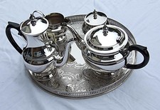 4 Piece Silver Plated Coffee & Tea Service with Round Tray, all by Arthur Price.