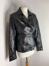 Freaky Nation short belted trench coat mac S VGC patent leather metallic shiny