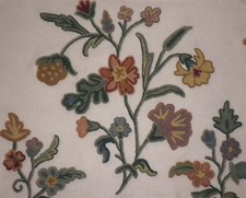 LEE JOFA Crewel Floral India Blue Green Mauve Wool Linen Remnant New