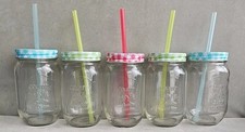 Country Style Quality Mason Jars Cups Lids/Straws  Est 1899 – Set of 5 VGC SAS 