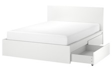 Ikea Malm Double Bed Frame In White Colour With 4 Underbed Storage!