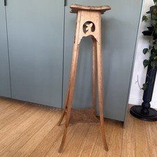 Vintage Light Oak Arts & Crafts Plant Stand Jardiniere Torchere