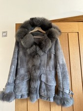 grey winter Deer Skin coat Fox fur hood Aline