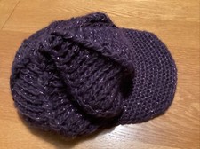 Matalan Girls Deep Purple Sparkle Cable Knit Peaked Baker Boy Cap/Hat Age 6-7