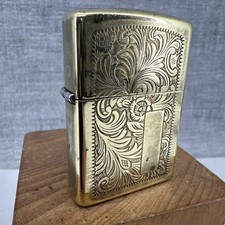 1992 SOLID BRASS "VENETIAN" ZIPPO LIGHTER - new flint - working order