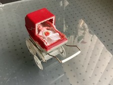 Lundby Dolls House Pram 1970s Red and Silver Cross Style with Baby