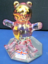 Teddy Bear Ornament in Iridescent Pink & Gold Glass-Labelled -Wearside Glass