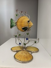 Stained glass and seashell wire tropical fish ornament tealight holder