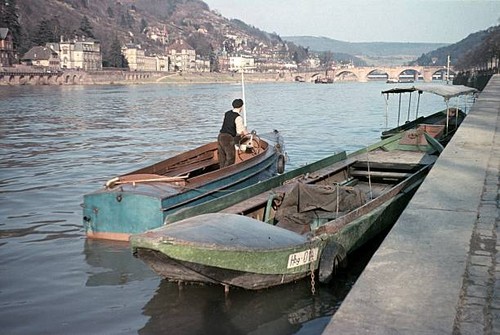 Barges the river neckar in - on,