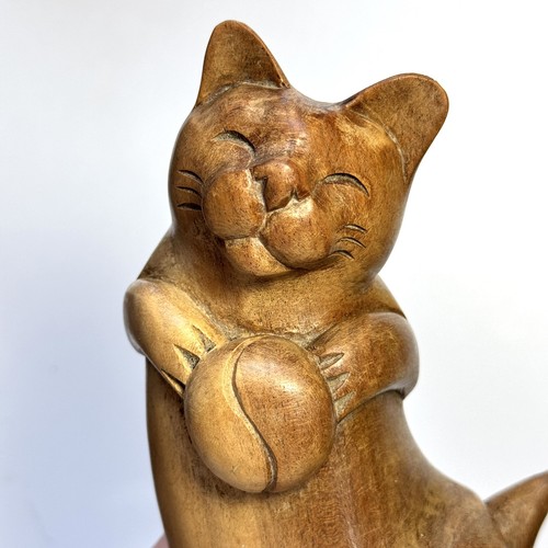 Hand carved wooden cat solid - hand,
