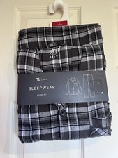 TU Men's Pyjama Set Size Large Grey Black Check 100% Cotton Long Sleeve New