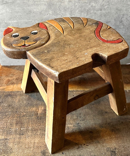 Vintage wooden cat - wooden, hand