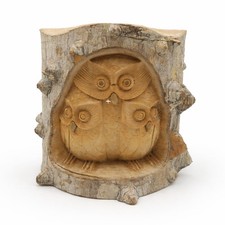 Hand Carved Wooden Owl Family