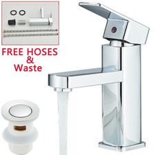 Chrome Basin Mixer Tap Mono Bathroom Sink Vanity Cloakroom Tap + Fixings + Waste