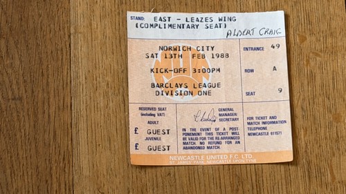 Ticket 1987 newcastle - ticket,