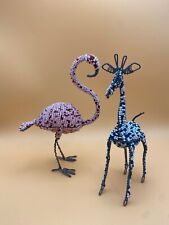 MATAMART AFRICA Flamingo Giraffe Animal Set Glass Bead Wire Sculpture Figurines