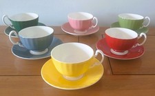 SET OF 6 FLUTED CHINA  HARLEQUIN TEA CUPS AND SAUCERS EXCELLENT CONDITION