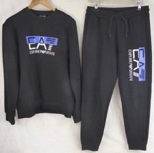 Mens Black EA7 Emporio Armani Crew Sweat Top Jogger Tracksuit (EU M)6RPP51 PJ07Z