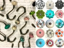 Vintage iron hooks / coat pegs  with choice of ceramic knob