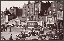 Postcard Scarborough Yorkshire the South Shore market stalls tram early