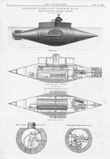 GARRETT'S Submarine Torpedo Boat Antique Engineering Print 1882