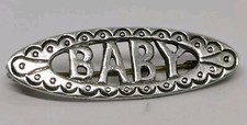 Vintage c1900 'Baby' Name Solid Sterling 925 Silver 38mm Ladies Pin Brooch 