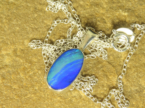 Blue opal pendant necklace 925
