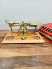 Vintage Brass & Wood  Small Postal Postage Letter Scales