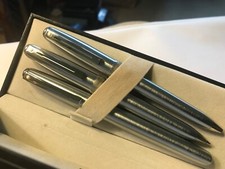 VINTAGE SHEAFFER PRELUDE(340)FOUNTAIN,BALLPOINT+PENCIL SET,BRUSHED CHROME,EX CON