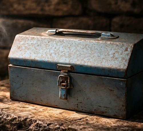 Vintage metal toolbox blue - vintage,