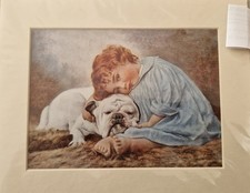 Beautiful Girl And Bulldog Vintage Print.